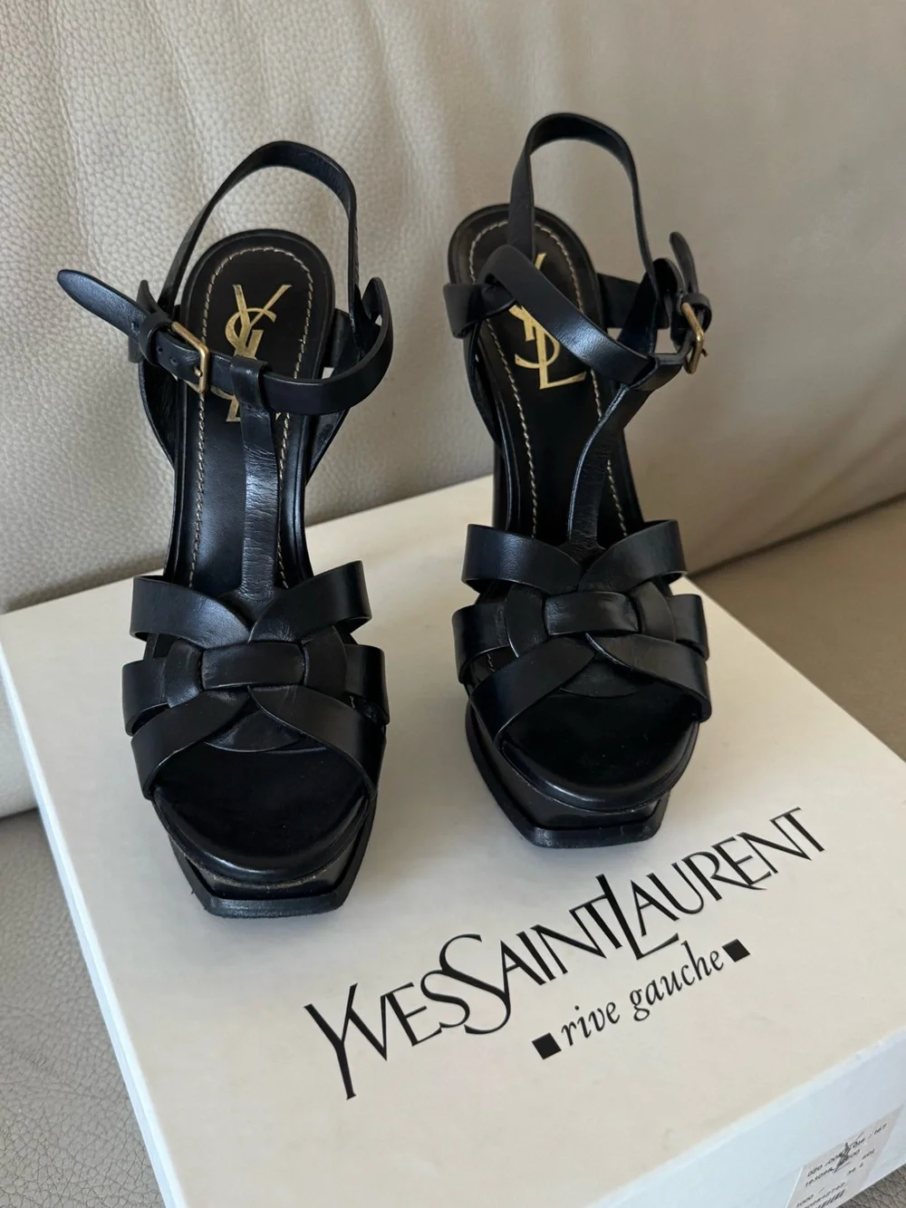 Saint Laurent Tribute Leather T-Strap Platform Sandals | YSL - Picture 5 of 16